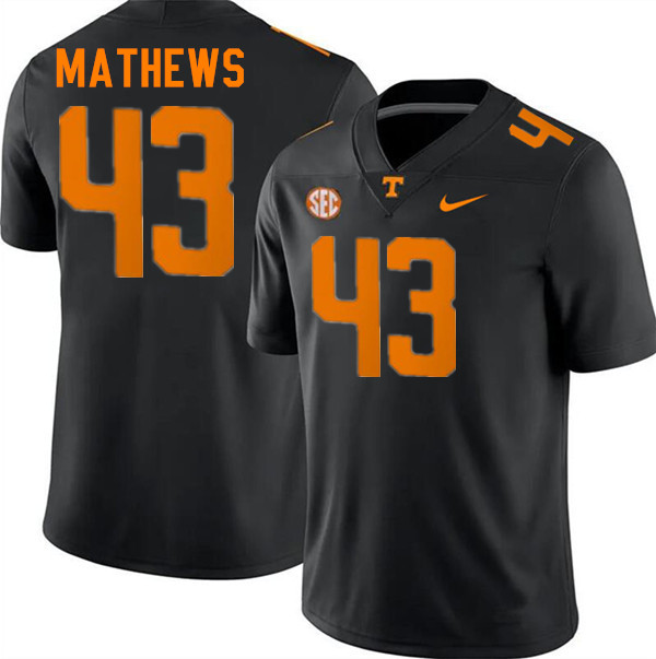 Men #43 Jackson Mathews Tennessee Volunteers College Football Jerseys Stitched-Black